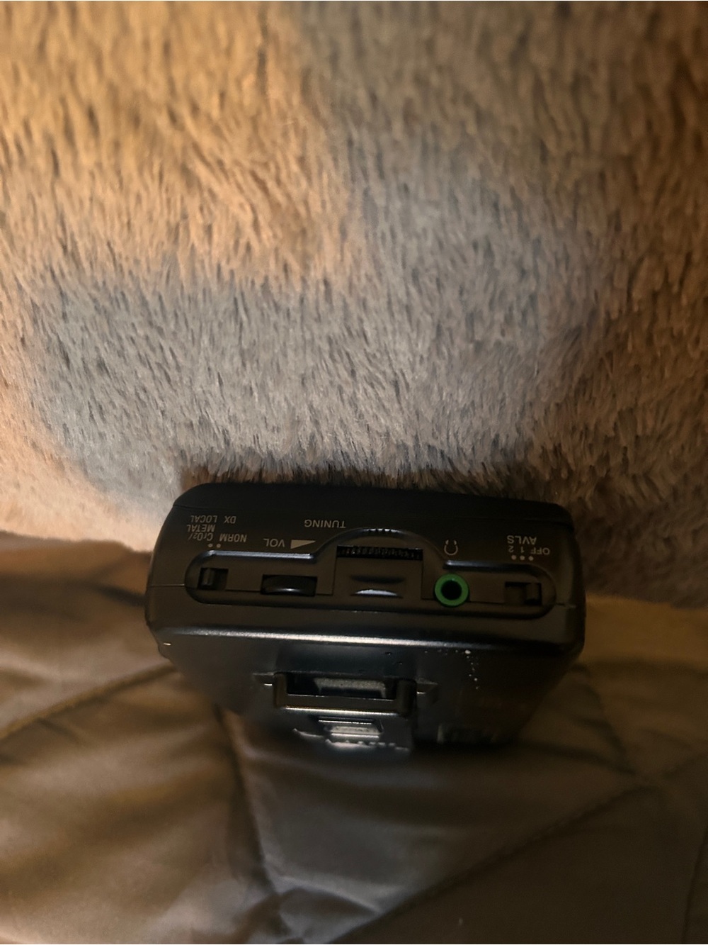 Sony Black Portable Cassette Player with Green Headphone Port